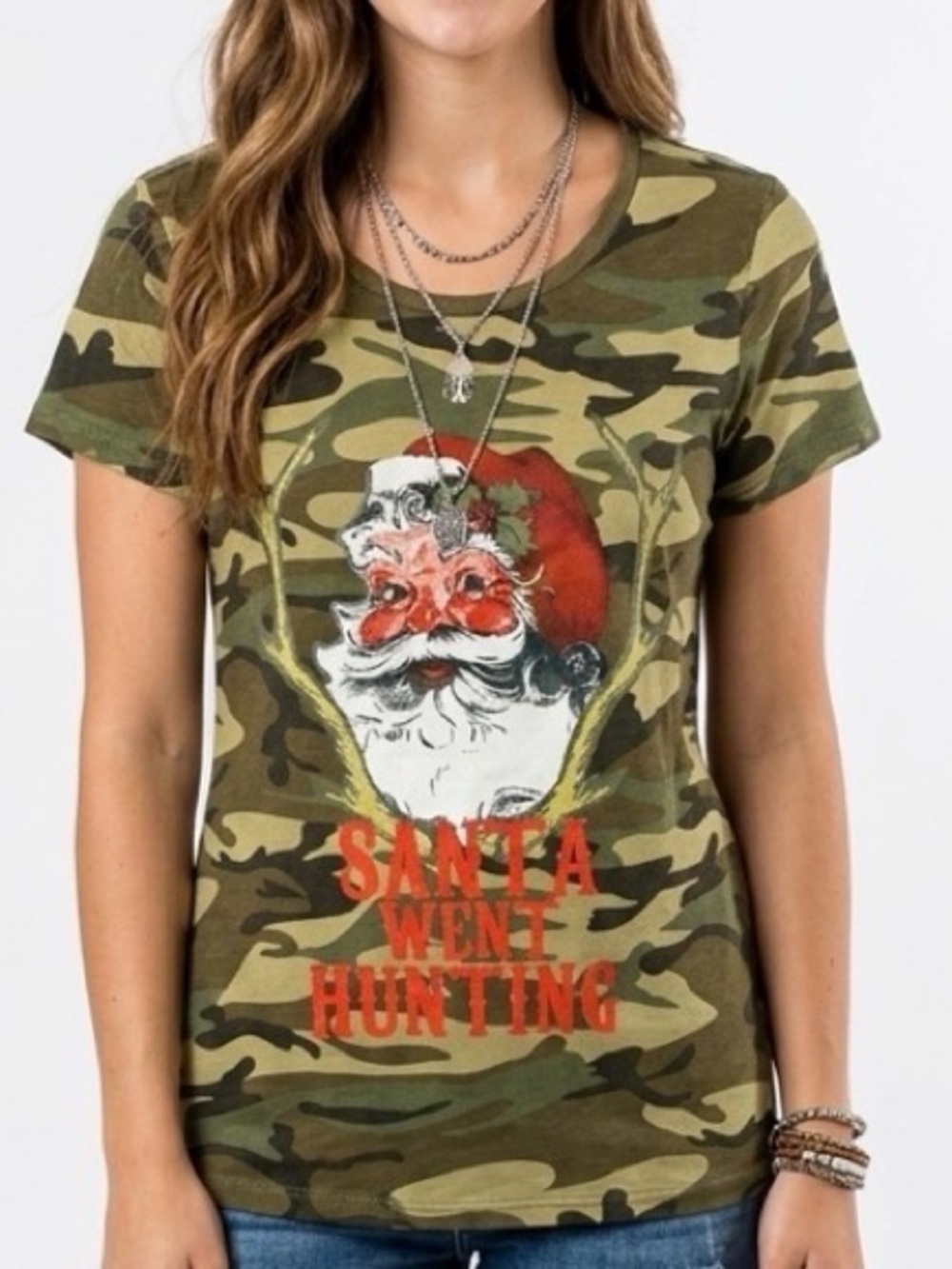 Santa Graphic Camo Short-Sleeve Tee - Green NWT Juniors Sz-XL.   HH5